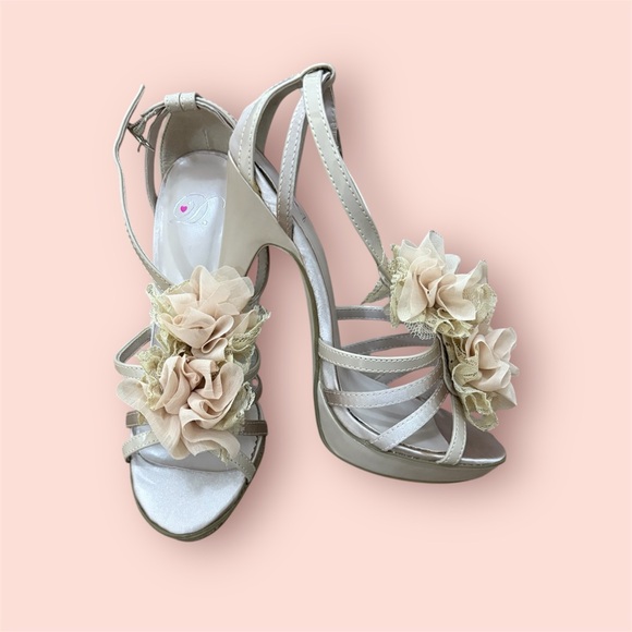 Mixed Media Floral Women's Strap Heel - Picture 2 of 5